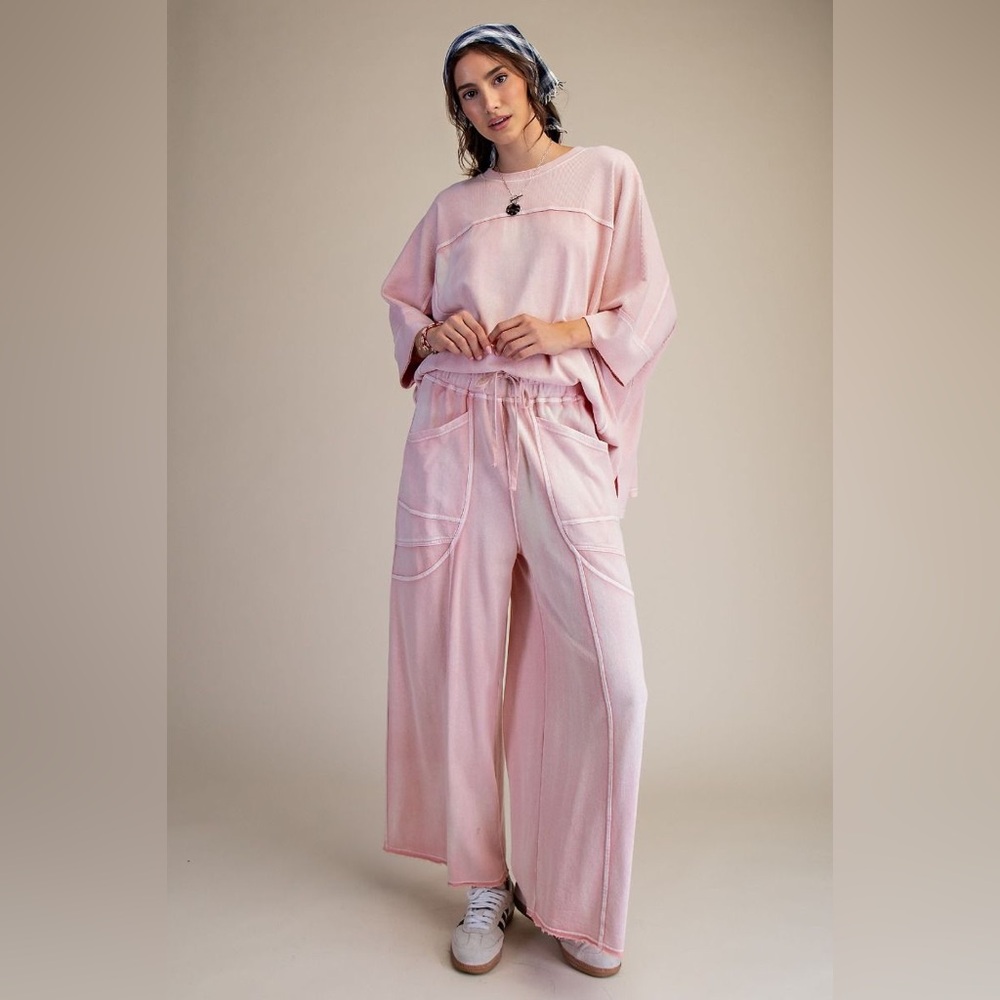 Easel BLUSH SET monkey Washed Terry Knit Sweater Wide Leg  S M L NWT